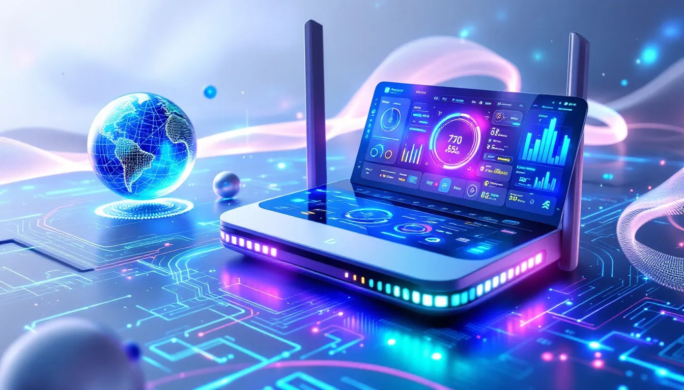 A modern router and its settings interface for optimizing internet speed.